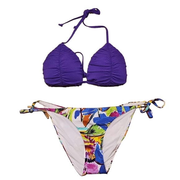 A. Che Purple and Tropica String Bikini Set Size Large - Picture 1 of 11